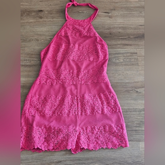 Guess Vibrant Pink Lace Romper - Picture 1 of 4
